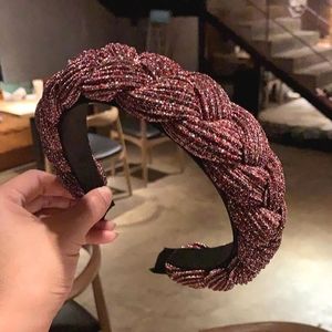 Sparkly Padded Braided Headband - Red & Silver